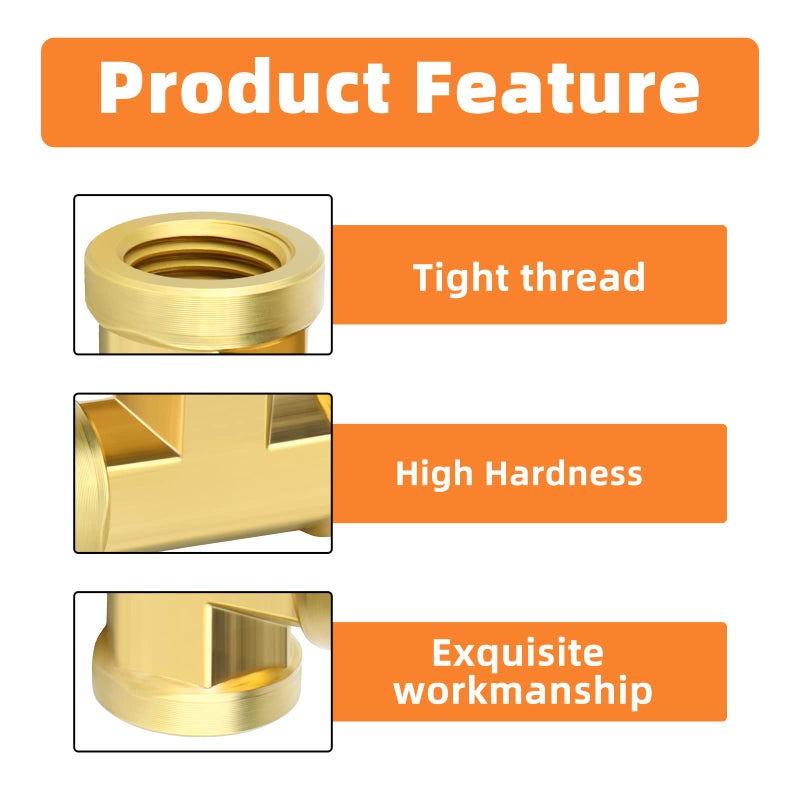 GASHER 5 Pcs Brass Tee Fitting, 1/4" x 1/4" x 1/4" NPT Female Pipe Fittings - Image 3